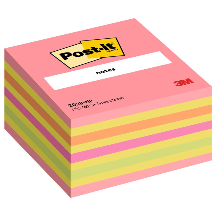 Post-It Cubo de 450 Notas Adhesivas Reposicionables - Forma Cuadrada - 76x76mm - Colores Surtidos