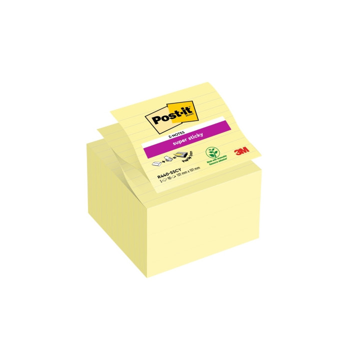 Post-It Super Sticky Pack de 5 Blocs de 90 Z-Notas Grandes Adhesivas Reposicionables Z-Notas Grandes - con Lineas - Color Amari