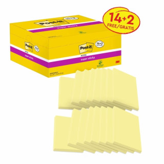 Post-It Super Sticky Pack de 16 Blocs de 90 Notas Adhesivas Reposicionables - Forma Rectangular - 76x127mm - Color Amarillo Cla