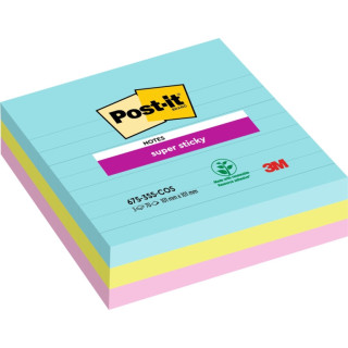 Post-It Super Sticky Pack de 3 Blocs de 70 Notas Adhesivas Reposicionables - Forma Cuadrada - 101x101mm - Colores Surtidos