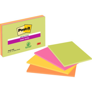 Post-It Super Sticky Pack de 4 Blocs de 45 Notas Adhesivas Reposicionables - Forma Rectangular - 101x152mm - Colores Surtidos
