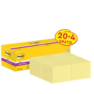 Post-It Super Sticky Pack de 24 Blocs de 90 Notas Adhesivas Reposicionables - 76x76mm - Promocion 20 Blocs + 4 Gratis - Paquete