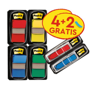 Post-It Index Pack de 6 Dispensadores con Marcadores de Indice Reposicionables - Forma Rectangular - Colores Surtidos