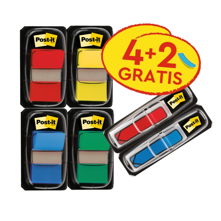 Post-It Index Pack de 6 Dispensadores con Marcadores de Indice Reposicionables - Forma Rectangular - Colores Surtidos