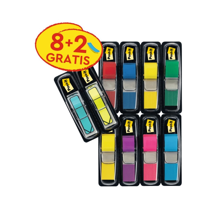 Post-It Index Pack de 10 Dispensadores con 35 Marcadores de Indice Reposicionables - Forma Rectangular - Colores Surtidos