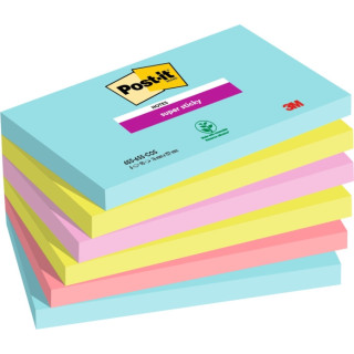 Post-It Super Sticky Pack de 6 Blocs de 90 Notas Adhesivas Reposicionables - Forma Rectangular - Colores Surtidos