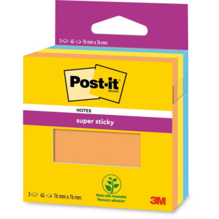 Post-It Super Sticky Pack de 3 Blocs de 45 Notas Adhesivas Reposicionables - 100% PEFC - Color Naranja