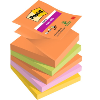Post-It Super Sticky Pack de 5 Blocs de 90 Notas Adhesivas Reposicionables - Forma Cuadrada - 76x76mm - en Zig-Zag - Colores Su