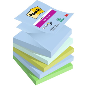 Post-It Super Sticky Pack de 5 Blocs de 90 Notas Adhesivas Reposicionables - Forma Cuadrada - 76x76mm - en Zig-Zag - Colores Su