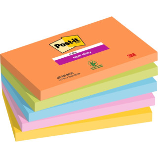 Post-It Super Sticky Pack de 5 Blocs de 90 Notas Adhesivas Reposicionables - Forma Rectangular - 127x76mm - Colores Surtidos