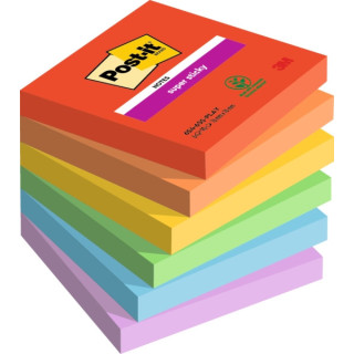 Post-It Super Sticky Pack de 6 Blocs de 90 Notas Adhesivas Reposicionables - Forma Cuadrada - 76x76mm - Colores Surtidos