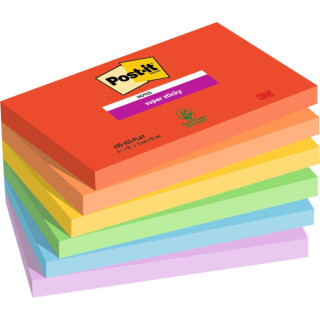 Post-It Super Sticky Pack de 6 Blocs de 90 Notas Adhesivas Reposicionables - Forma Rectangular - 127x76mm - Colores Surtidos
