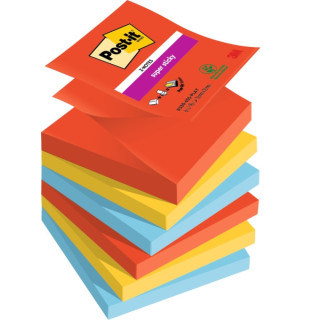 Post-It Super Sticky Pack de 6 Blocs de 90 Notas Adhesivas Reposicionables - Forma Cuadrada - 76x76mm - en Zig-Zag - Colores Su