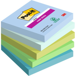 Post-It Super Sticky Pack de 5 Blocs de 90 Notas Adhesivas Reposicionables - Forma Cuadrada - 76x76mm - Colores Surtidos