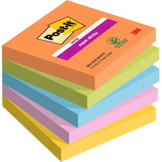 Post-It Super Sticky Pack de 5 Blocs de 90 Notas Adhesivas Reposicionables - Forma Cuadrada - 76x76mm - Colores Surtidos