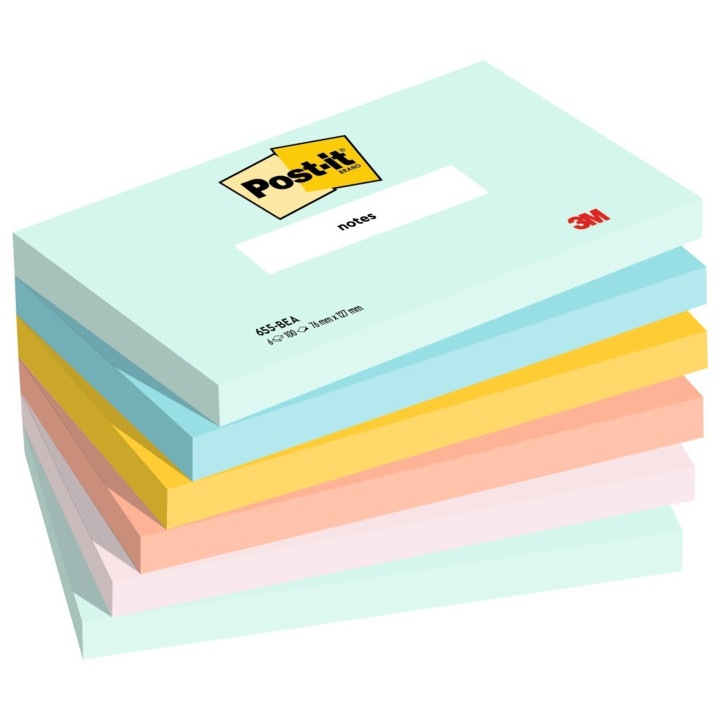 Post-It Pack de 6 Blocs de 100 Notas Adhesivas Reposicionables - Forma Rectangular - 76x127mm - Colores Surtidos