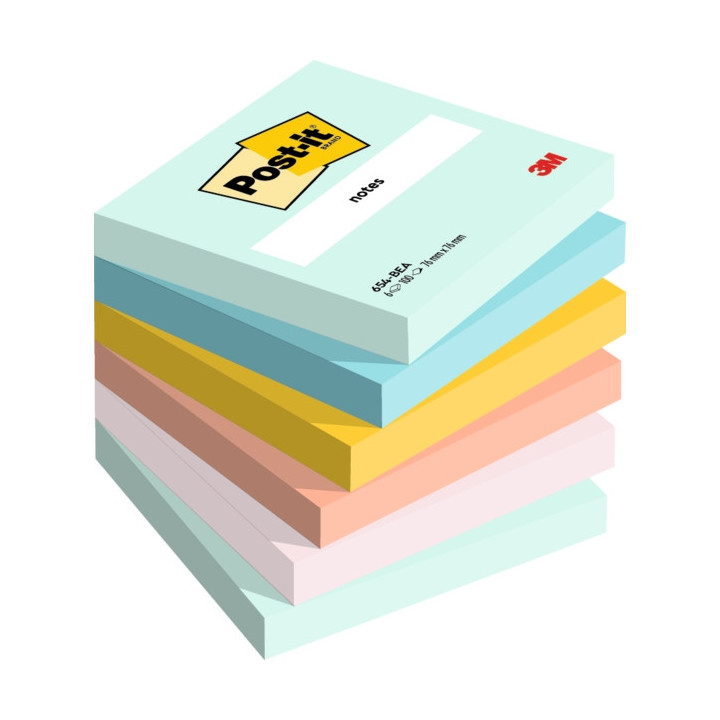 Post-It Pack de 6 Blocs de 100 Notas Adhesivas Reposicionables - Forma Cuadrada - 76x76mm - Colores Surtidos