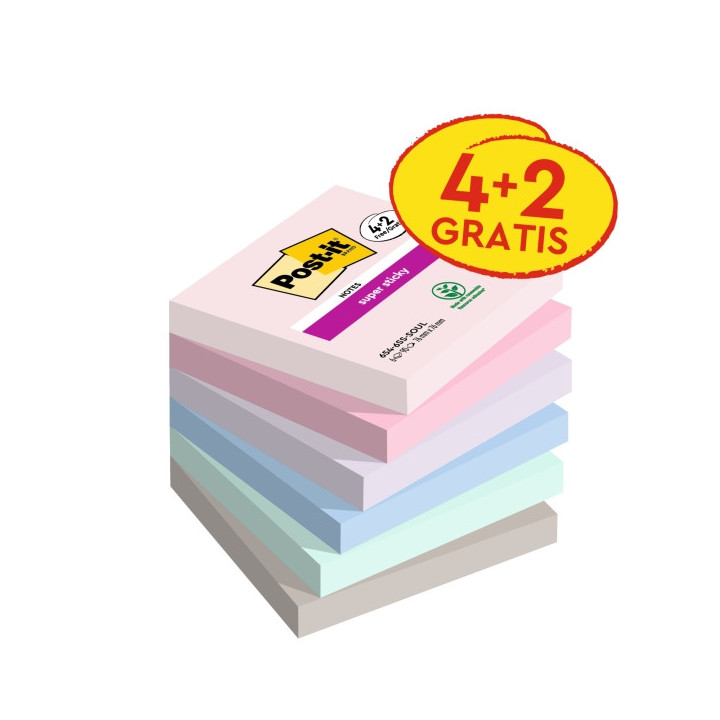 Post-It Super Sticky Pack de 6 Blocs de 90 Notas Adhesivas Reposicionables - Forma Cuadrada - 76x76mm - Color Gris