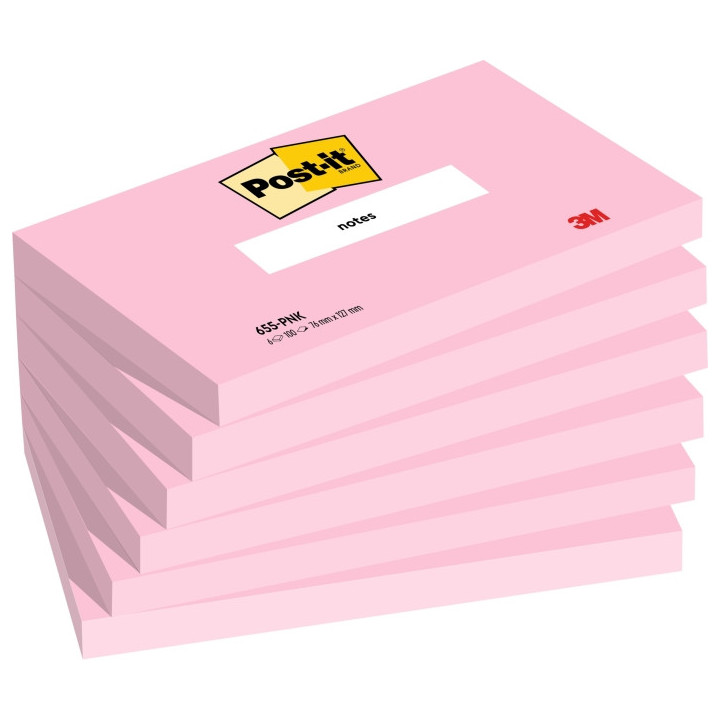 Post-It Pack de 6 Blocs de 100 Notas Adhesivas Reposicionables - Forma Rectangular - 76x127mm - Color Rosa