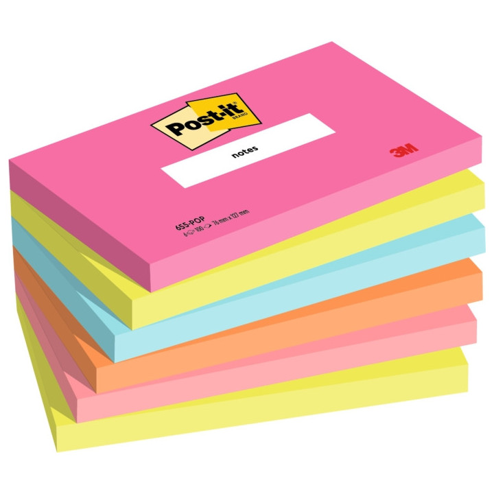 Post-It Pack de 6 Blocs de 100 Notas Adhesivas Reposicionables - Forma Rectangular - 127x76mm - Colores Surtidos