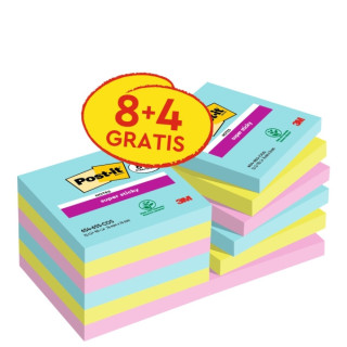 Post-It Super Sticky Pack de 12 Blocs de 90 Notas Adhesivas Reposicionables - Coleccion Cosmic - 76x76 mm - + 4 Gratis - Color