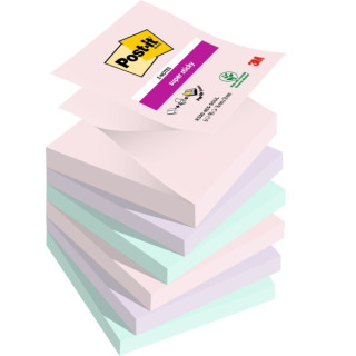 Post-It Super Sticky Pack de 6 Blocs de 90 Notas Adhesivas Reposicionables - Forma Cuadrada - 76x76mm - en Zig-Zag - Colores Su