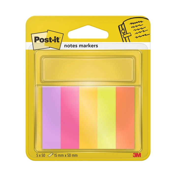 Post-It Pack de 5 Blocs de 50 Marcadores Reposicionables - Forma Rectangular - Colores Surtidos