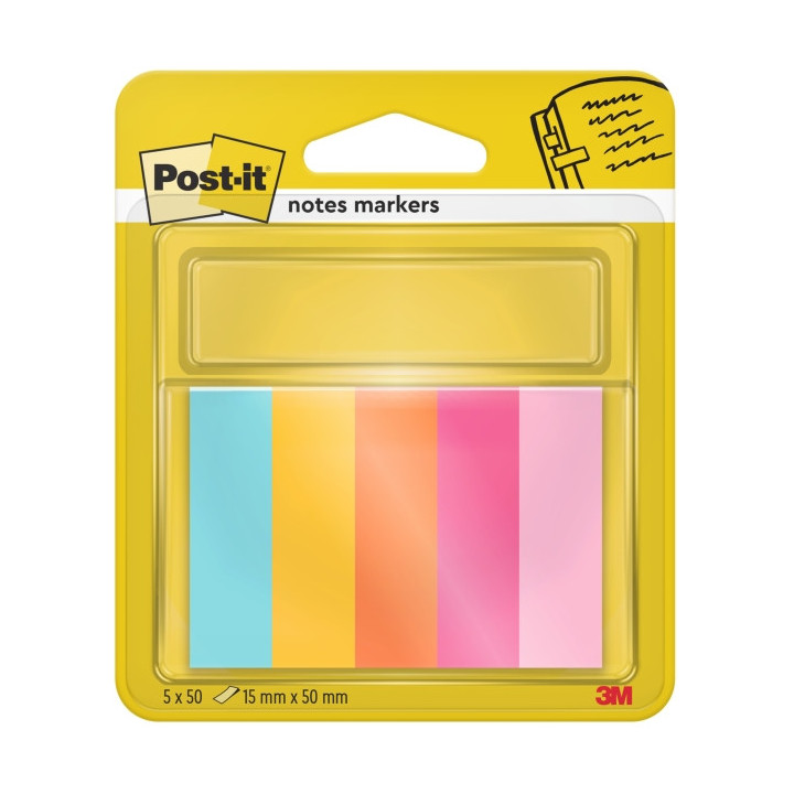 Post-It Pack de 5 Blocs de 50 Marcadores Reposicionables - Forma Rectangular - Colores Surtidos