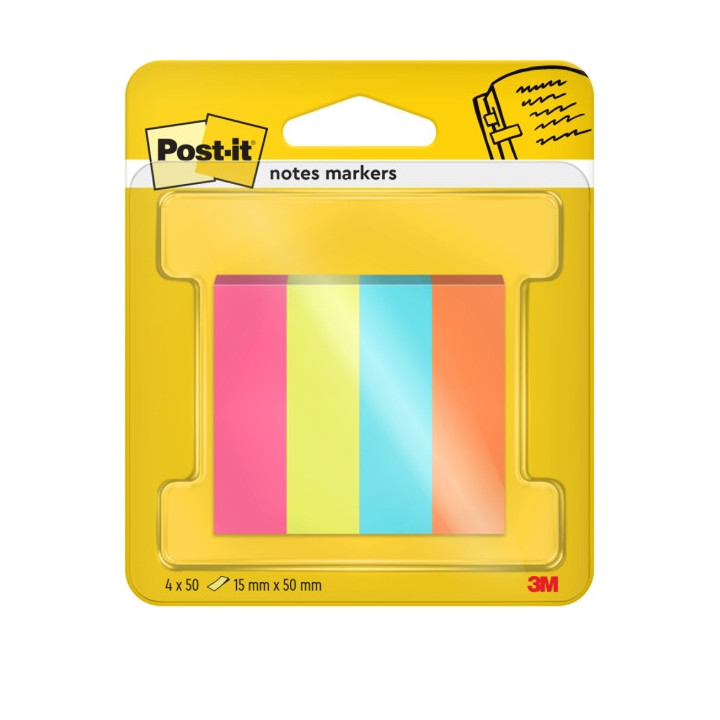 Post-It Pack de 4 Blocs de 50 Marcadores Reposicionables - Forma Rectangular - Colores Surtidos