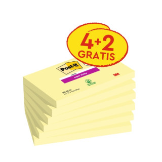 Post-It Super Sticky Pack de 6 Blocs con 90 Notas Adhesivas Reposicionables - 76x127mm - Promocion 4 Blocs + 2 Gratis - Color A