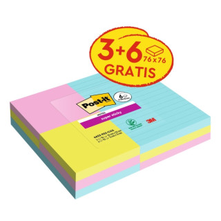 Post-It Super Sticky Pack de 9 Blocs de 90 Notas Adhesivas Reposicionables Coleccion Cosmic - 3 Blocs con Lineas + 6 Estandar -