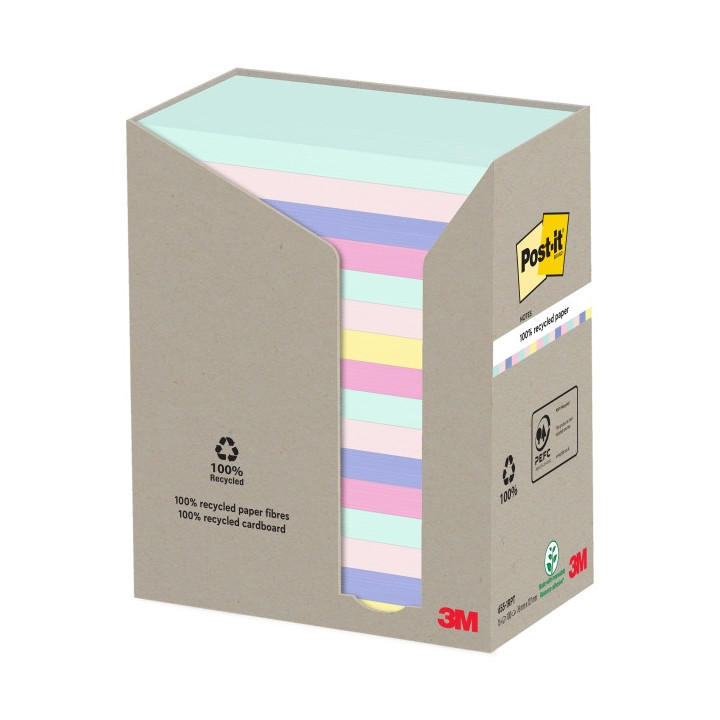 Post-It Pack de 16 Blocs de 100 Notas Adhesivas Recicladas - Forma Rectangular - 127x76mm - Colores Surtidos