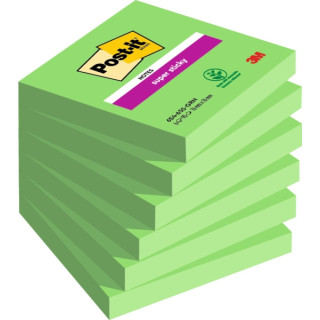 Post-It Super Sticky Pack de 6 Blocs de 90 Notas Adhesivas Reposicionables - 76x76mm - 100% PEFC - Color Verde