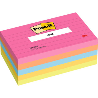Post-It Pack de 5 Blocs de 100 Notas Adhesivas Reposicionables - con Lineas - 76x127mm - 100% PEFC - Colores Surtidos