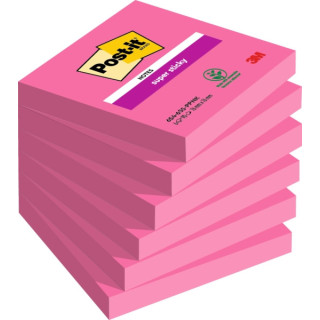 Post-It Super Sticky Pack de 6 Blocs de 90 Notas Adhesivas Reposicionables - Forma Cuadrada - 76x76mm - Color Rosa