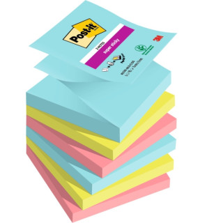 Post-It Super Sticky Pack de 6 Blocs de 90 Notas Adhesivas Reposicionables - Forma Cuadrada - 76x76mm - en Zig-Zag - Colores Su