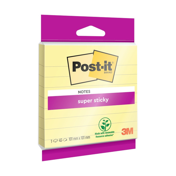 Post-It Super Sticky Bloc de 45 Notas Adhesivas Reposicionables - Forma Cuadrada - 101x101mm - Color Amarillo Claro