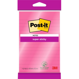 Post-It Super Sticky Bloc de 45 Notas Adhesivas Reposicionables - Forma Rectangular - 101x152mm - Color Rosa