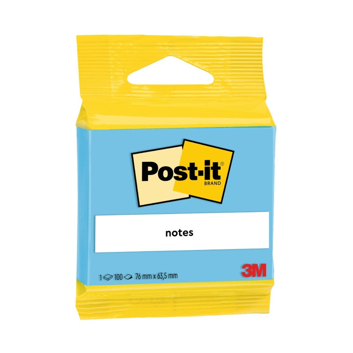 Post-It Bloc de 100 Notas Adhesivas Reposicionables - Forma Rectangular - 63.5x76mm - Color Azul
