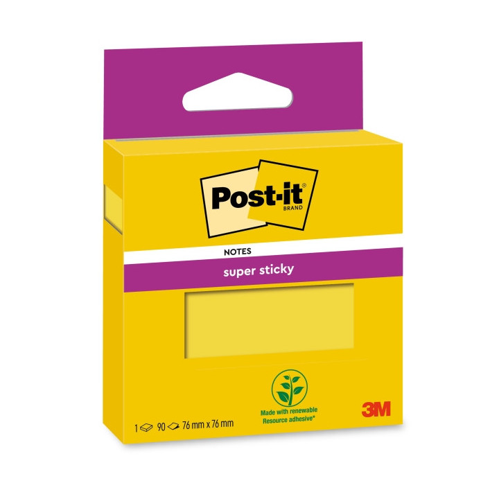 Post-It Super Sticky Bloc de 90 Notas Adhesivas Reposicionables - 76x76mm - 100% PEFC - Color Amarillo