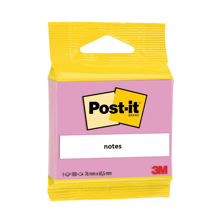 Post-It Bloc de 100 Notas Adhesivas Reposicionables - Forma Rectangular - 63.5x76mm - Color Rosa