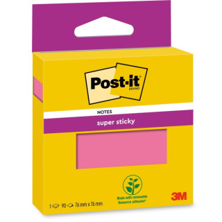 Post-It Super Sticky Bloc de 90 Notas Adhesivas Reposicionables - 76x76mm - 100% PEFC - Color Rosa