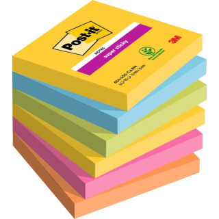 Post-It Super Sticky Pack de 6 Blocs de 90 Notas Adhesivas Reposicionables - Forma Cuadrada - 76x76mm - Colores Surtidos