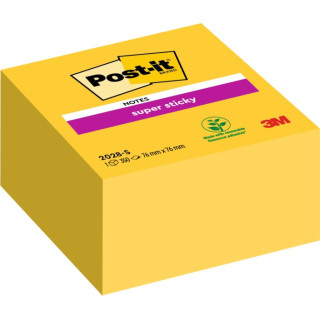 Post-It Super Sticky Cubo de 350 Notas Adhesivas Reposicionables - 76x76mm - 100% PEFC - Color Amarillo
