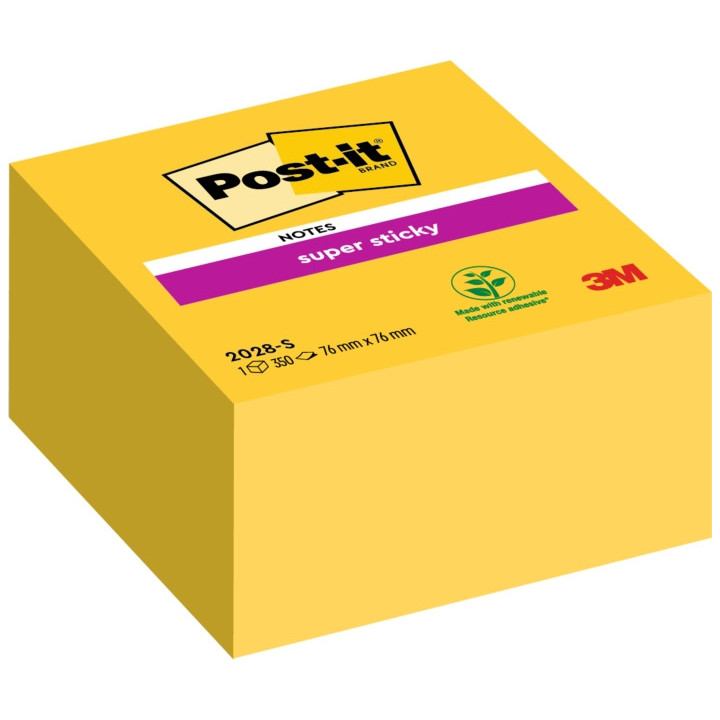 Post-It Super Sticky Cubo de 350 Notas Adhesivas Reposicionables - 76x76mm - 100% PEFC - Color Amarillo