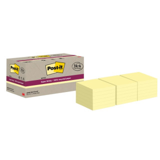 Post-It Super Sticky Pack de 18 Blocs de 70 Notas Adhesivas Recicladas - Forma Cuadrada - 76x76mm - Color Amarillo Claro