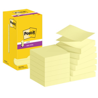 Post-It Super Sticky Pack de 12 Blocs de 90 Notas Adhesivas Reposicionables - Forma Cuadrada - 76x76mm - en Zig-Zag - Color Ama