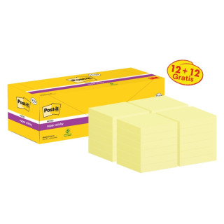Post-It Super Sticky Pack de 24 Blocs de 90 Notas Adhesivas Reposicionables - 76x76mm - Promocion 12 Blocs + 12 Gratis - Color