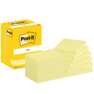 Post-It Pack de 12 Blocs de 100 Notas Adhesivas Reposicionables - Forma Rectangular - 76x102mm - Color Amarillo Claro