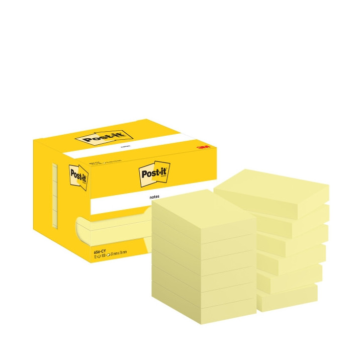 Post-It Pack de 12 Blocs de 100 Notas Adhesivas Reposicionables - Forma Rectangular - 51x76mm - Color Amarillo Claro